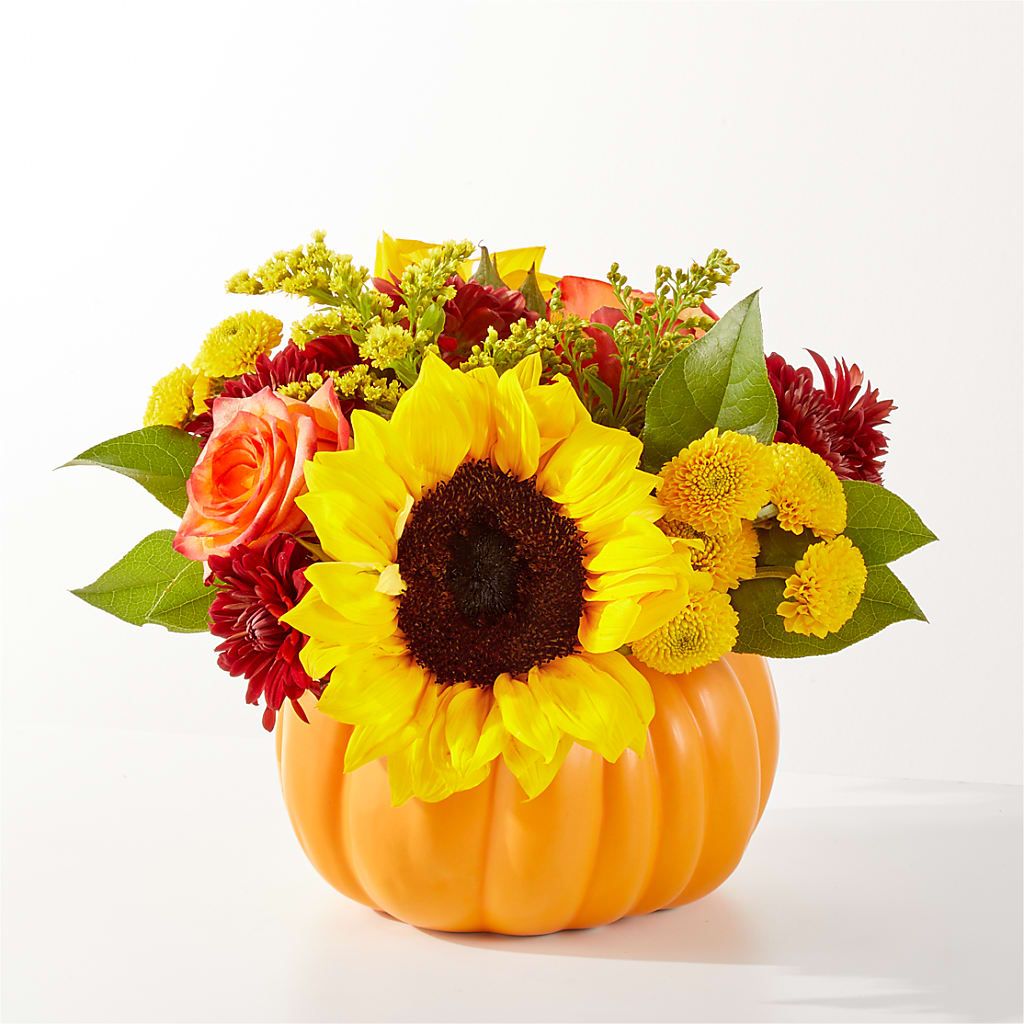 Golden Gourd Pumpkin Bouquet – Rosewood Flower Shop, Humble TX