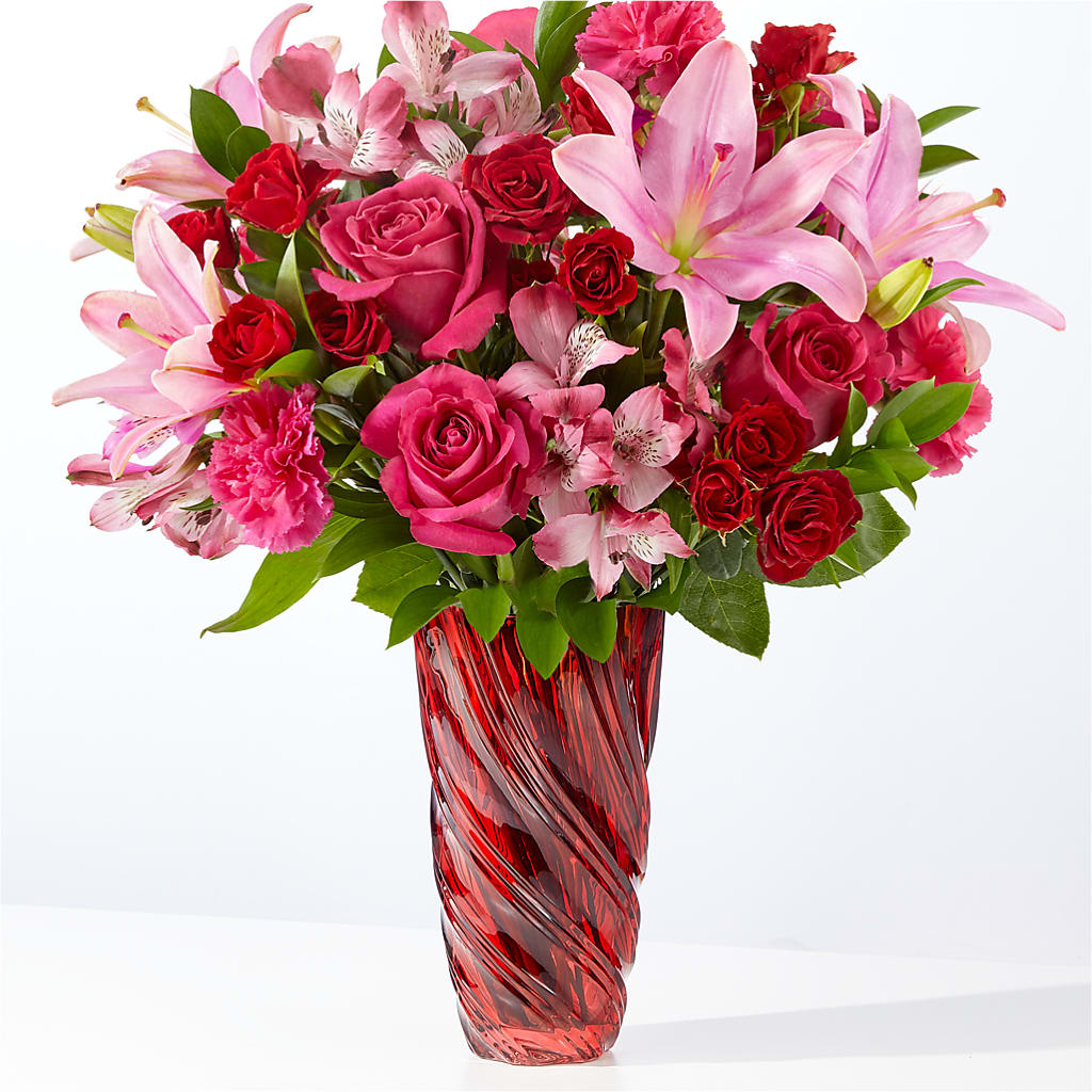 In Love Bouquet with Luxe Swirl Vase – Rosewood Flower Shop, Humble TX