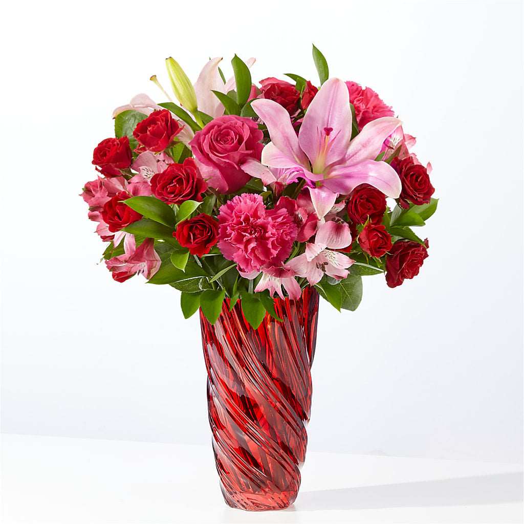 In Love Bouquet with Luxe Swirl Vase – Rosewood Flower Shop, Humble TX