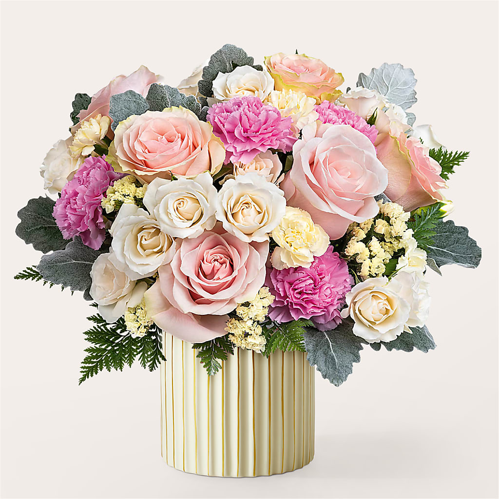 Blissful Moments Bouquet with Ivory Vase – Rosewood Flower Shop, Humble TX