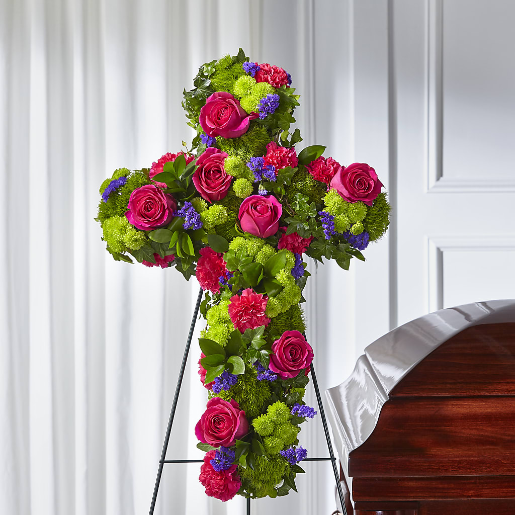 Tribute Rose Floral Cross – Rosewood Flower Shop, Humble TX