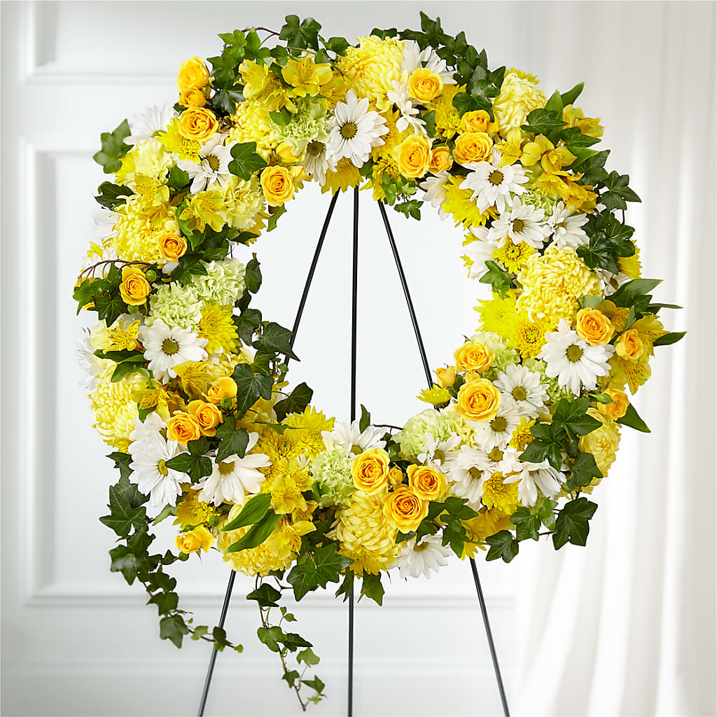 Golden Remembrance Wreath – Rosewood Flower Shop, Humble TX