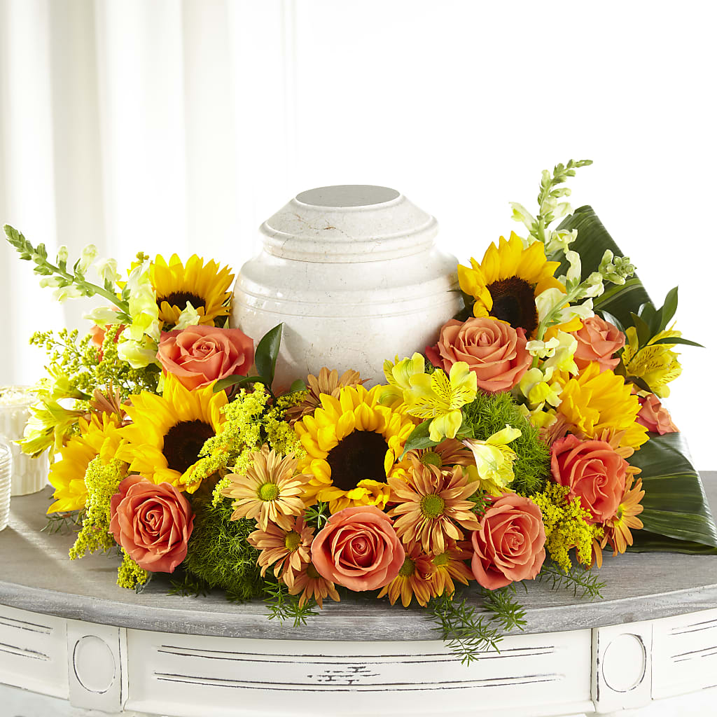 Faithful Sunflower Cremation Adornment – Rosewood Flower Shop, Humble TX