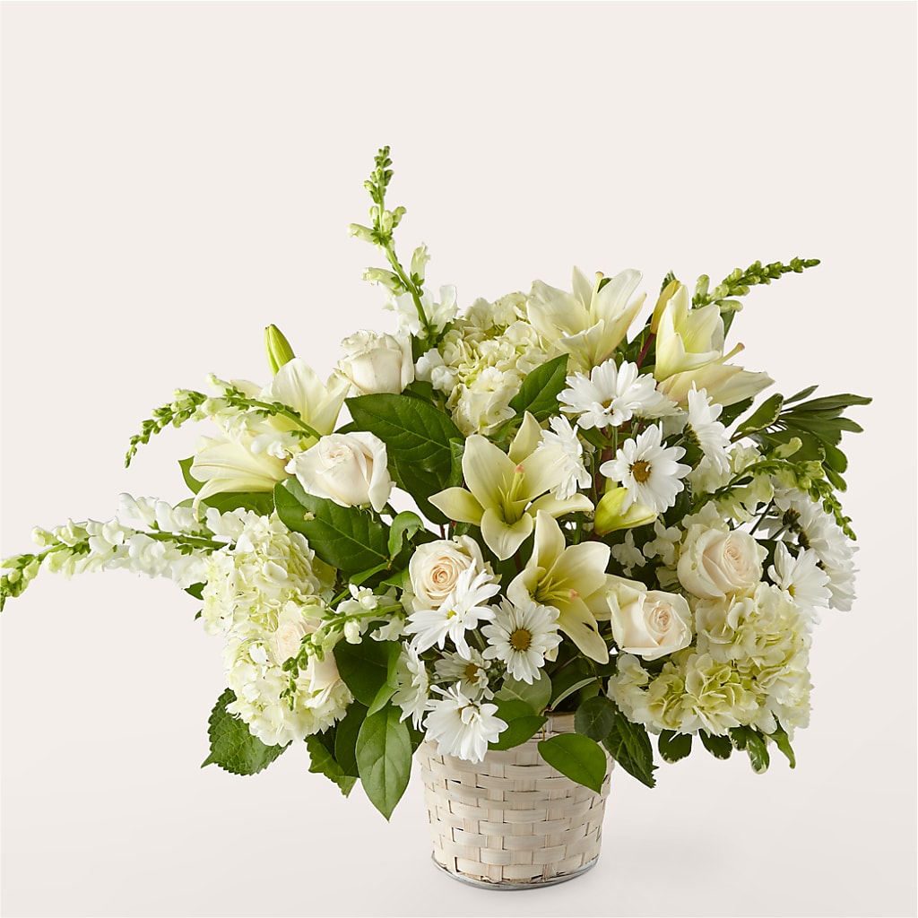 Ivory Elegance Floral Basket – Rosewood Flower Shop, Humble TX