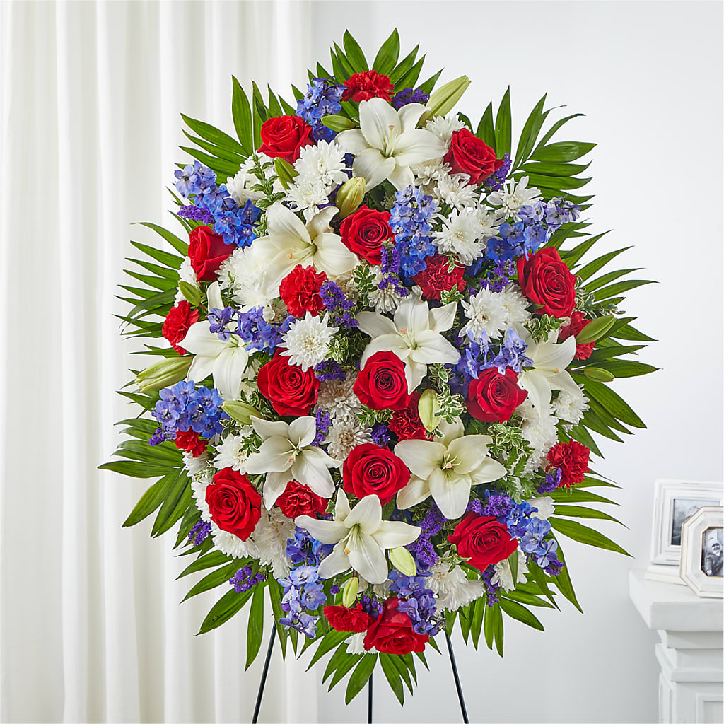 Cherished Service Standing Spray – Rosewood Flower Shop, Humble TX