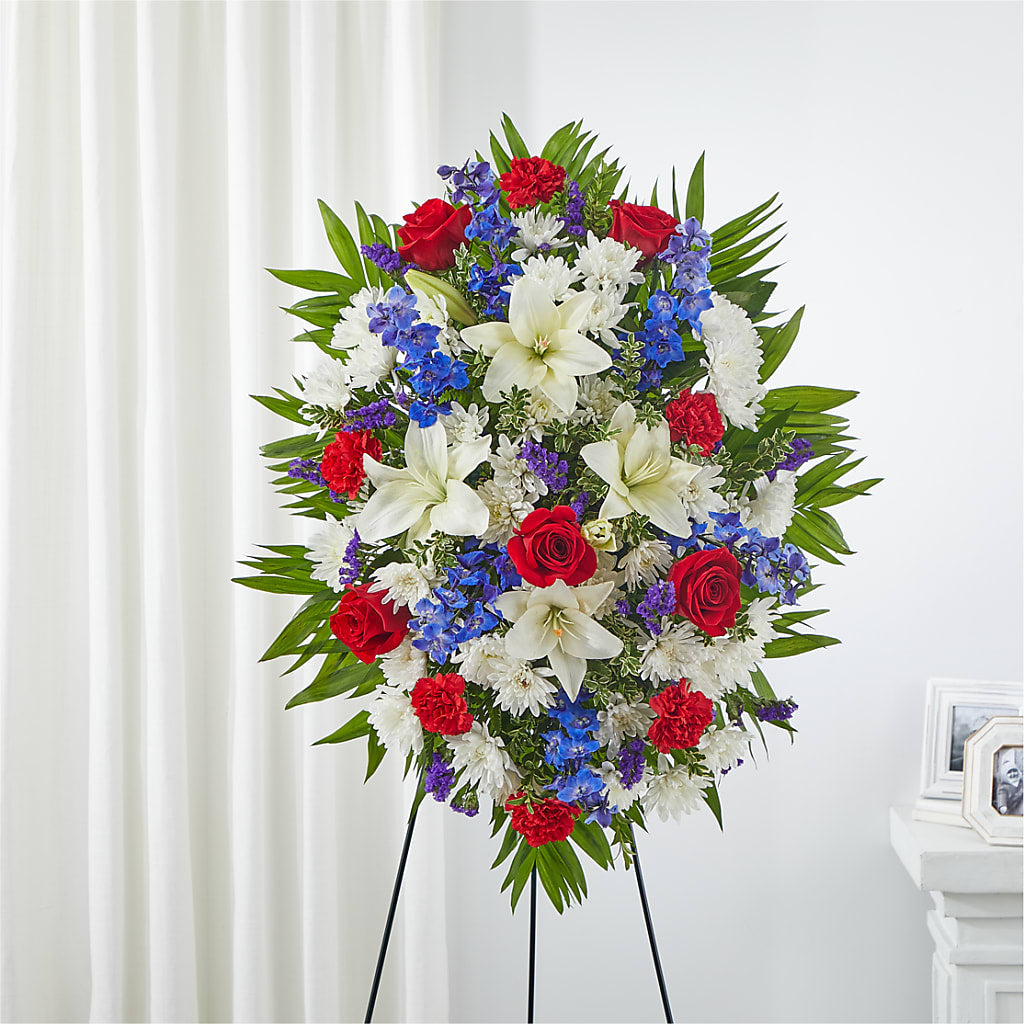 Cherished Service Standing Spray – Rosewood Flower Shop, Humble TX
