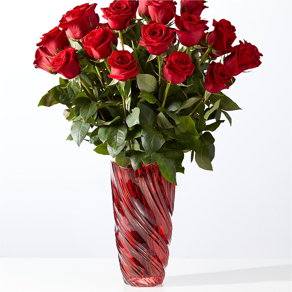 Classic Love Red Rose Bouquet with Luxe Swirl Vase – Rosewood Flower Shop, Humble TX
