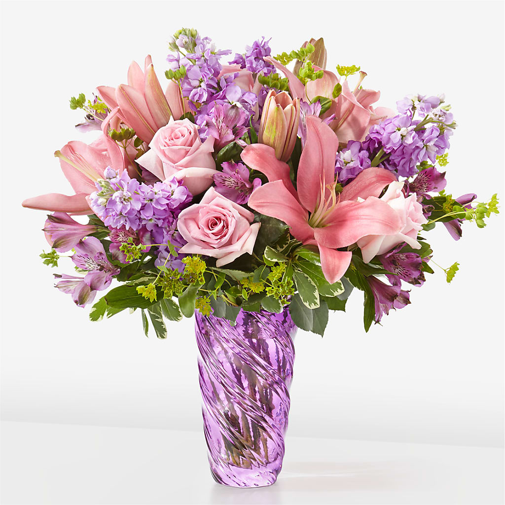 Precious Petals Bouquet with Luxe Swirl Vase – Rosewood Flower Shop, Humble TX
