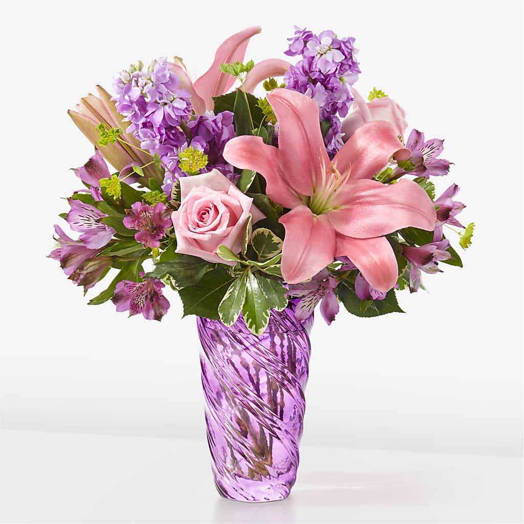 Precious Petals Bouquet with Luxe Swirl Vase – Rosewood Flower Shop, Humble TX