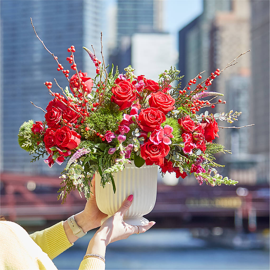 Big Red Bow Bouquet –  Rosewood Flower Shop, Humble TX