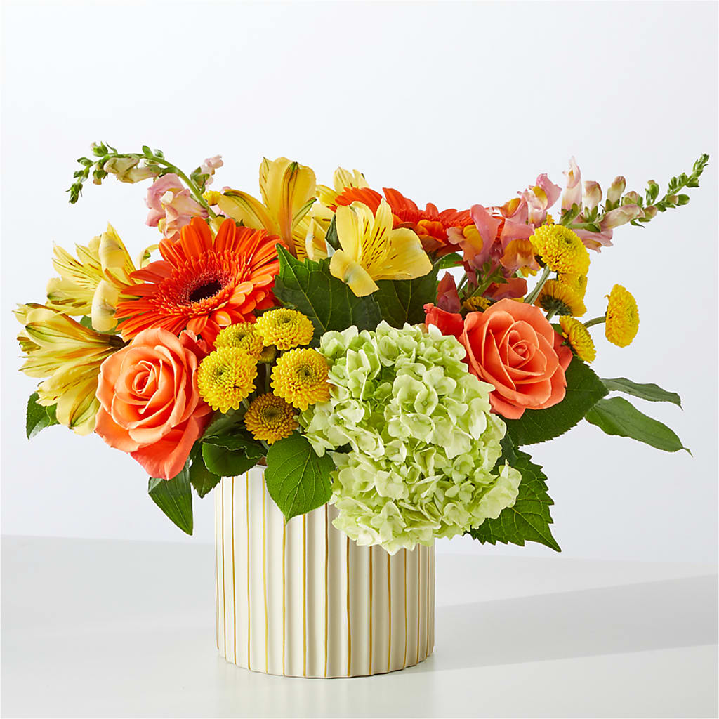 Autumn Sunshine Bouquet with Ivory Vase –  Rosewood Flower Shop, Humble TX