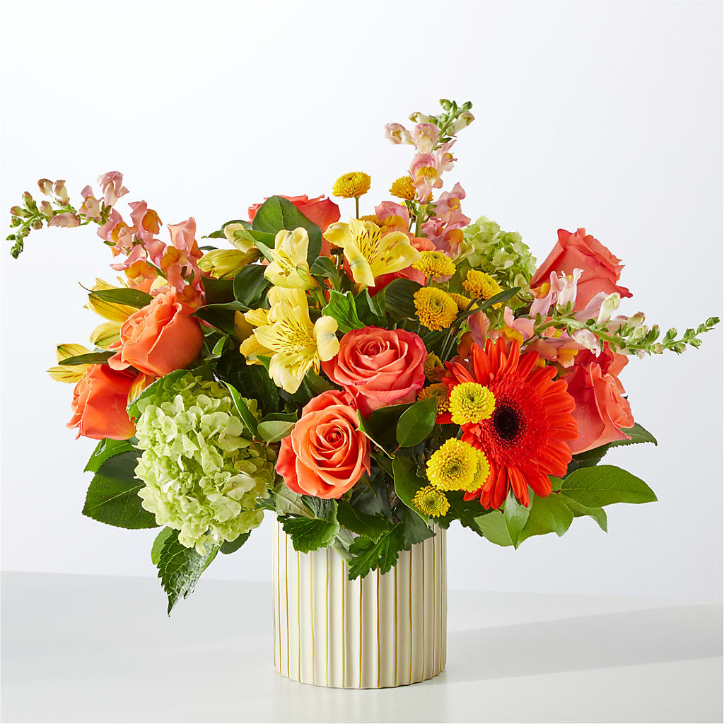 Autumn Sunshine Bouquet with Ivory Vase –  Rosewood Flower Shop, Humble TX