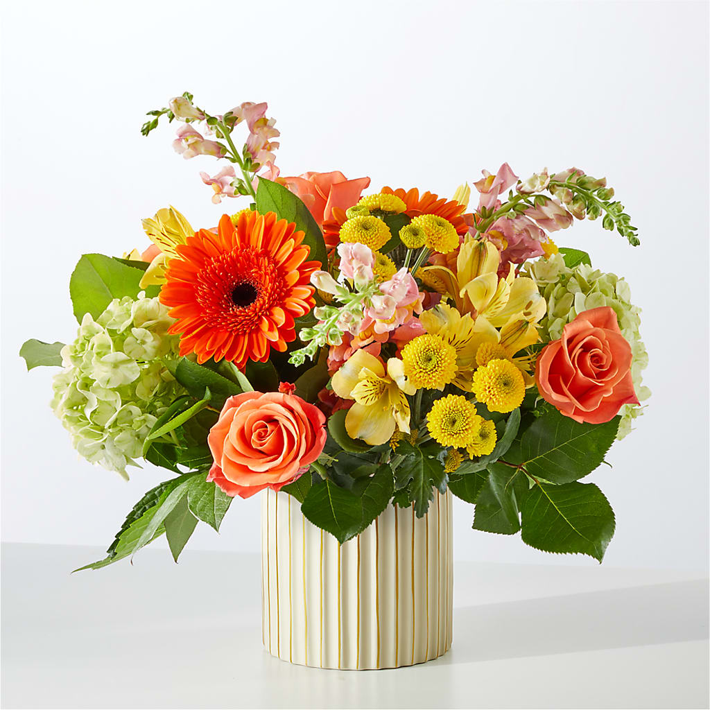 Autumn Sunshine Bouquet with Ivory Vase –  Rosewood Flower Shop, Humble TX
