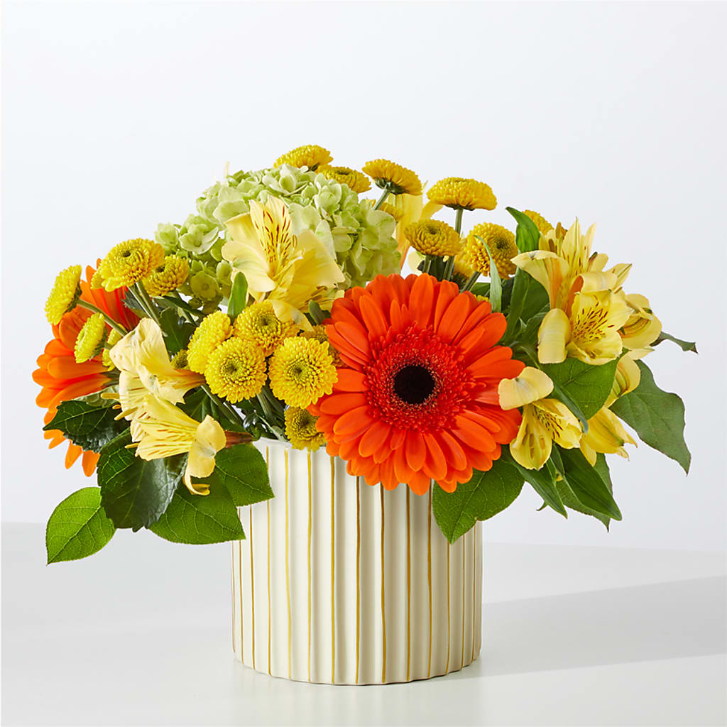 Autumn Sunshine Bouquet with Ivory Vase –  Rosewood Flower Shop, Humble TX