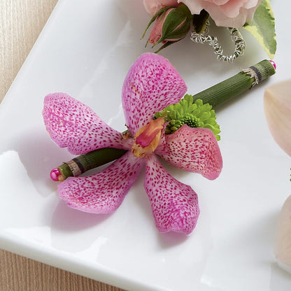 Pink Mokara Boutonniere –  Rosewood Flower Shop, Humble TX