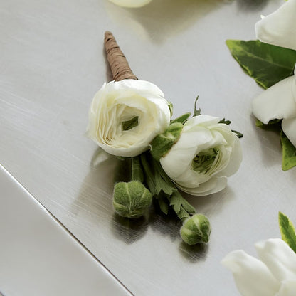 White Ranunculus Boutonniere –  Rosewood Flower Shop, Humble TX