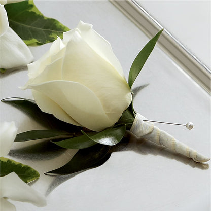 White Rose Boutonniere –  Rosewood Flower Shop, Humble TX